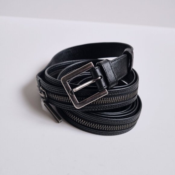 Sarah Pacini Long Leather Zipper Belt - Black (NEW) - Picture 2 of 6